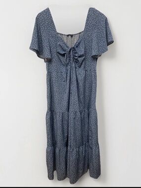 BloomChic Navy Polka Dot Tie-Front Midi Dress